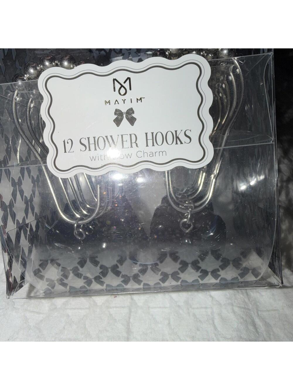 12 Pcs Black Bow Knot Shower Curtain Hooks Decorative Stainless Steel top